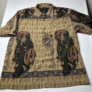 BOFF Mens Native American Chief Print Short Sleeve Button Up Shirt XL